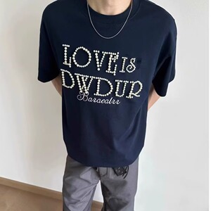 短袖t恤男潮牌夏季宽松五分袖新简约印花上衣513DX486P38图片
