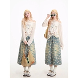 满印小雏菊印花牛仔七分裤女水洗做旧短裤513DK1213P45，女装牛仔裤，星座513