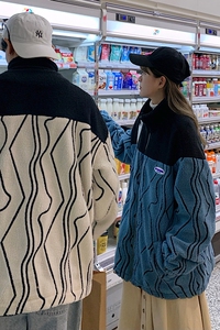 情侣装冬装 羊羔毛绣花拼色情侣棉衣外套棉服 711 MY216男类图片