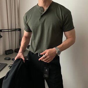 美式复古重磅polo衫短袖男亨利衫运动t恤硬汉英伦雅痞显肌肉上衣图片