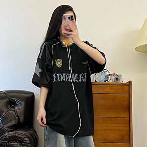 美式透气夏季球服男女高街潮牌痞帅炸街短袖T恤情侣513DX137P35