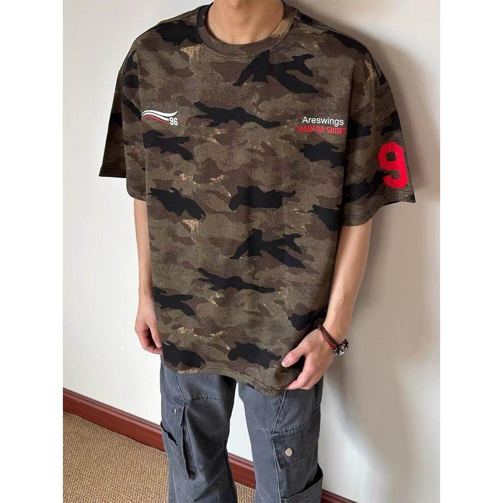 短袖t恤男夏季宽松五分袖红潮流简约印花上衣513DX1283P37，男装T恤，星座513