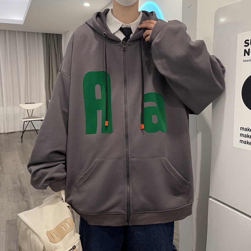 新款秋季连帽卫衣男潮字母植绒印花拉链开衫外套514-7WY03P60,男装卫衣,星座513