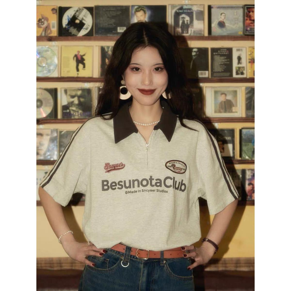 美式复古polo领短袖t恤女夏季新款半拉链百搭上衣513PL1126P37,男装Polo衫,星座513