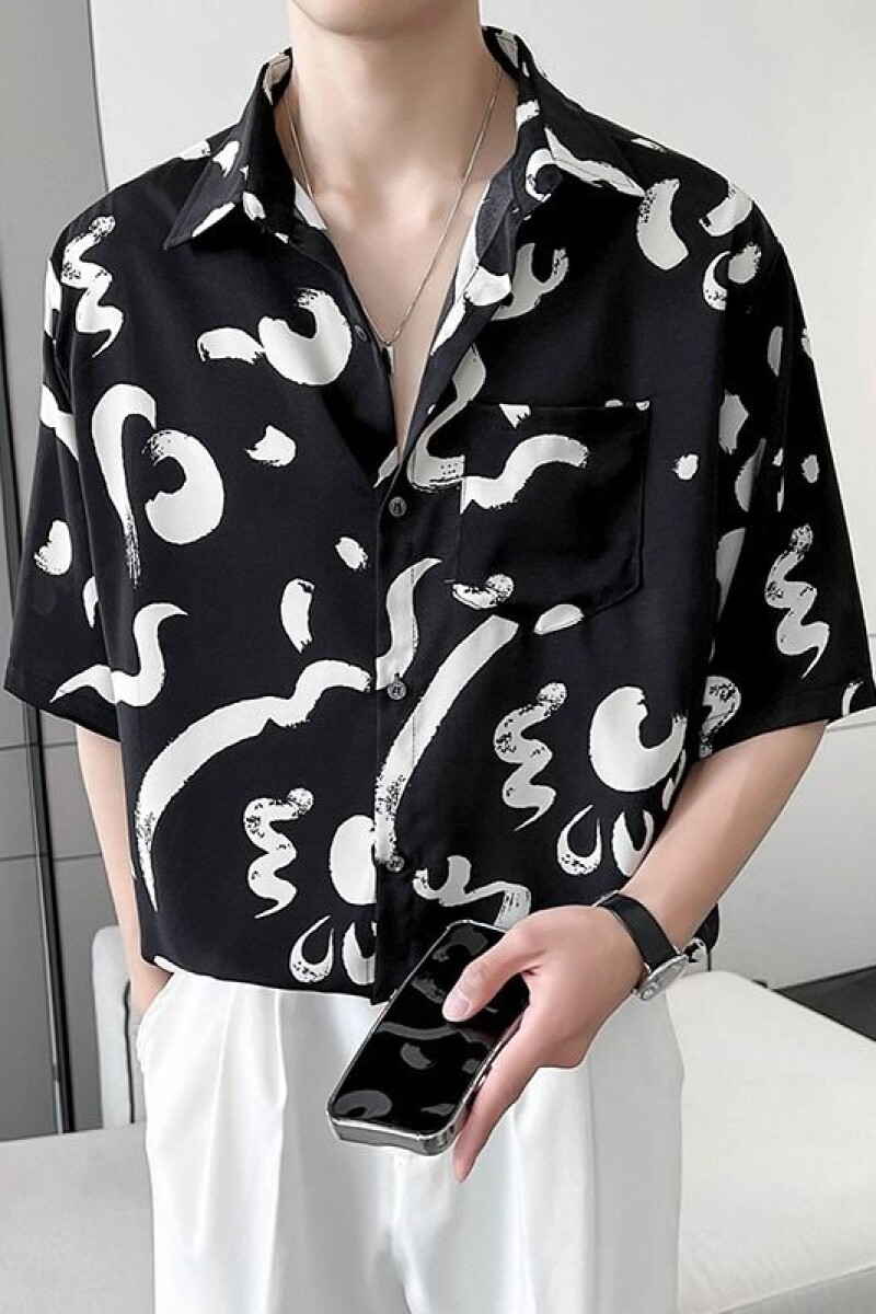 日系复古花衬衫短袖男夏季冰丝透气宽松短袖衬衫513DX1399P24,男装T恤,星座513