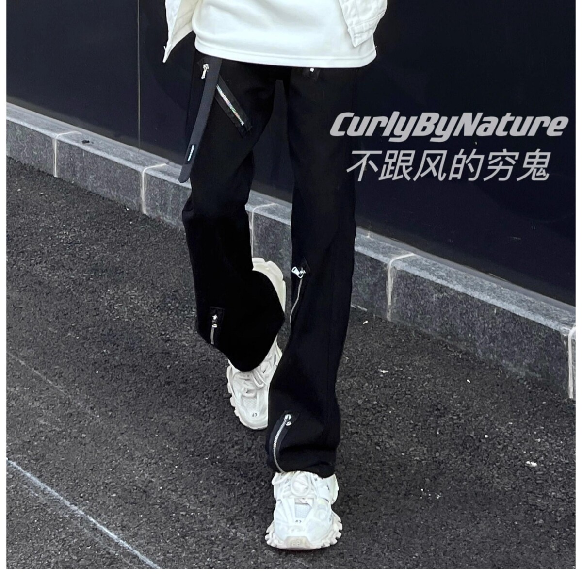 美式多拉链街头宽松微喇百搭高街牛仔裤男女裤子513CK1323P35图片
