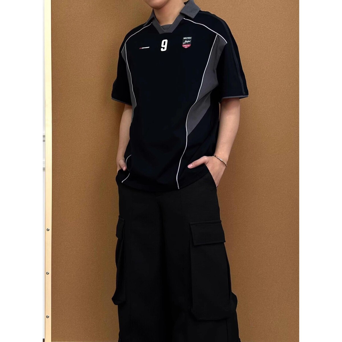 美式复古拼接字母印花男女polo领短袖T恤潮牌513PL392P35,男装T恤,星座513