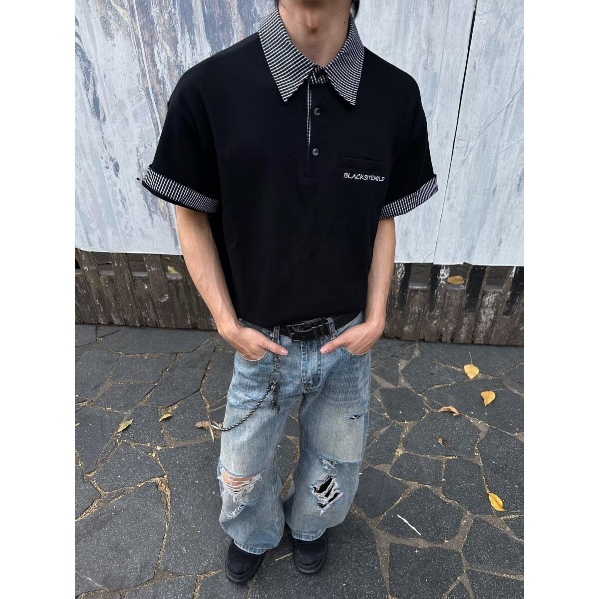 翻领拼接格子polo衫夏季t恤韩版修身潮流百搭上衣男513PL1194P35,男装Polo衫,星座513