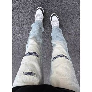 牛仔裤男高街夏新款潮流破洞水洗做旧韩版小脚休闲513CK1220P48,女装牛仔裤,星座513