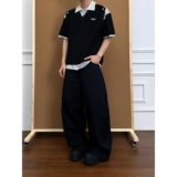 假两件拼接设计感刺绣polo领t恤宽松上衣短袖潮潮513PL390P35，男装T恤，星座513