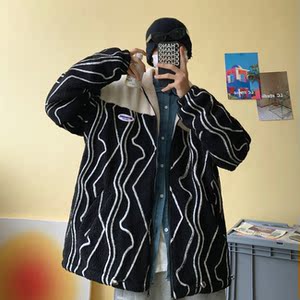 男冬季羊羔绒外套棉衣拼色 韩版潮流棉服宽松l立领711 MY216 P120图片