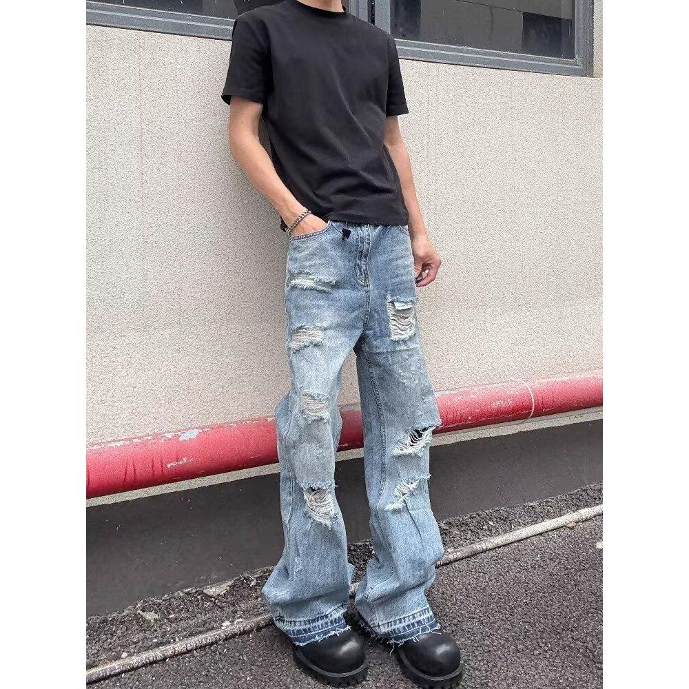 港风潮男夏新牛仔裤嘻哈潮高街潮流痞帅长裤513CK276P45图片