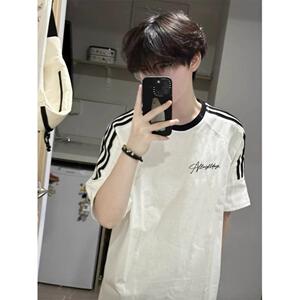 重磅美式高街三条杠港风短袖T恤男夏季上衣高街513DX462P29图片