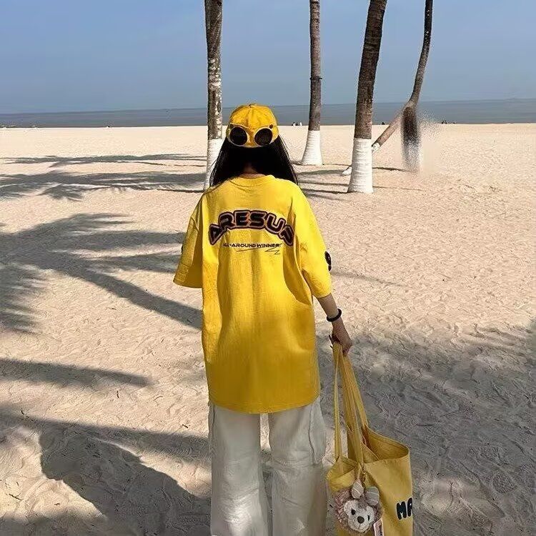 短袖t恤男夏季宽松五分袖红潮流简约印花上衣513DX570P35,男装T恤,星座513