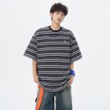 日系潮牌条纹短袖T恤男女宽松情侣百搭休闲上衣513DT1581特P28，女装T恤，星座513