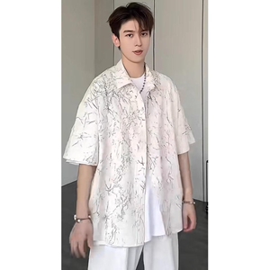 复古衬衫男夏装港风宽松趣味新款男装上衣外穿513DX450P36图片