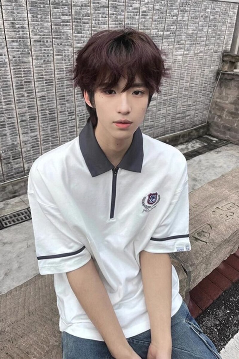 半拉链短袖T恤男款夏季学院风撞色翻领polo衫上衣513DX1297P40,男装T恤,星座513