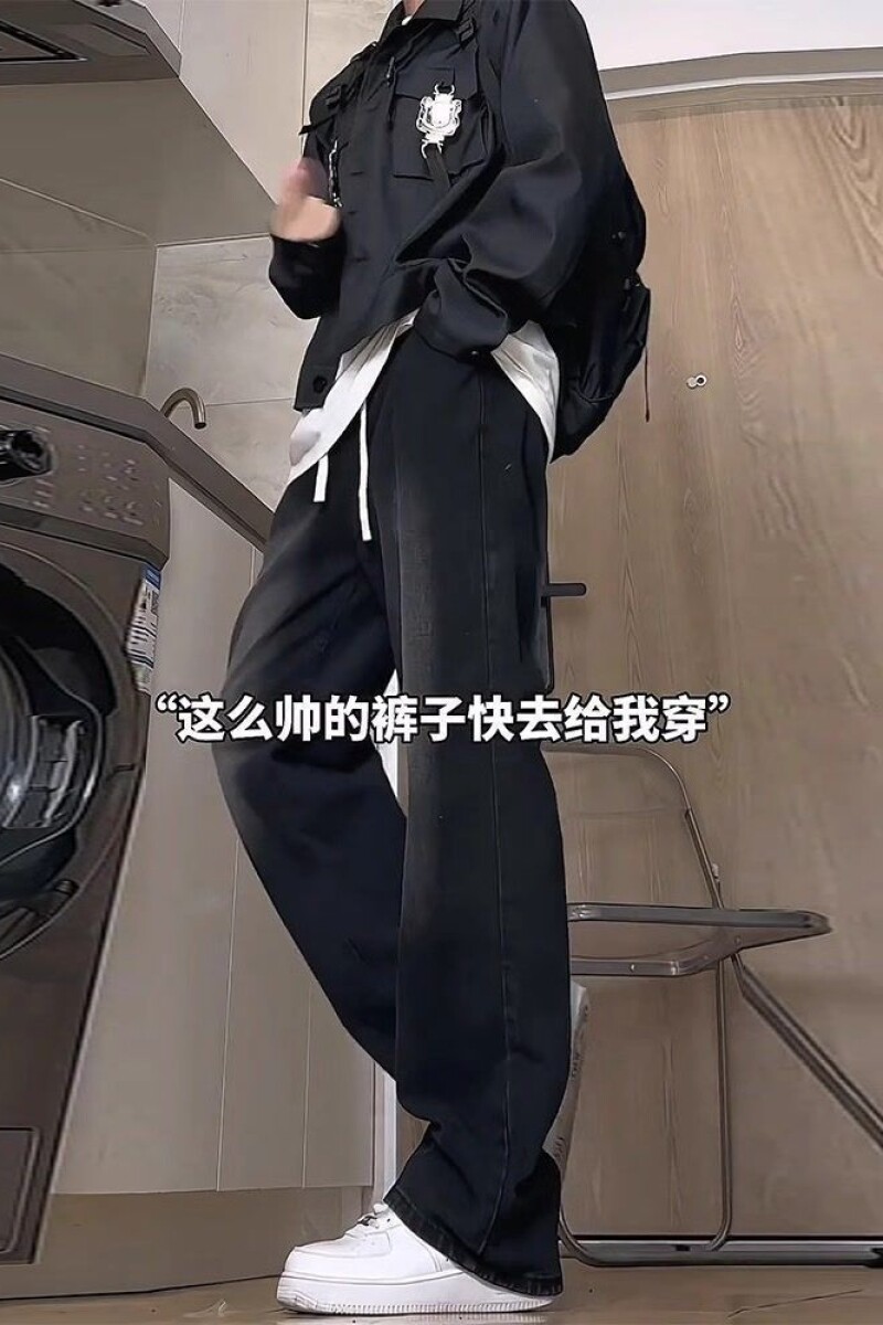 水洗做旧牛仔裤男冬季加绒加厚美式复古潮牌宽松直筒春秋微喇长裤,男装牛仔裤,星座513