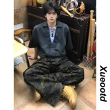韩系拼接V领假两件POLO衫系带百搭条纹衬衫领短袖T恤513PL981P38，男装Polo衫，星座513