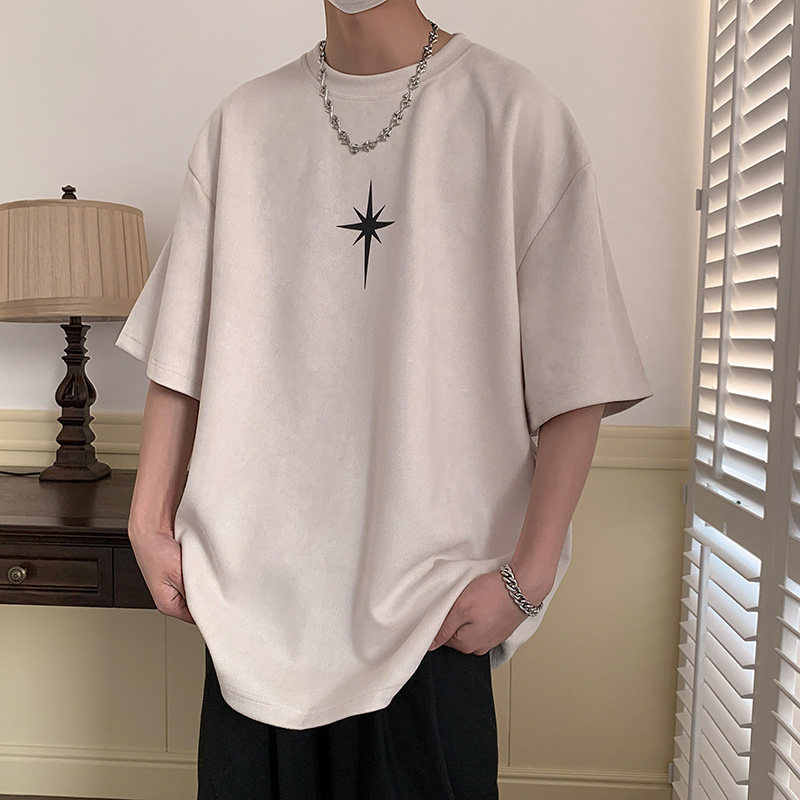 夏季新款印花鹿皮绒圆领短袖T恤男2316P35514-7,男装T恤,星座513