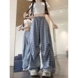 美式垂感褶皱格子裤女夏季日系宽松长裤美式街头513CK441P47，男装休闲裤，星座513