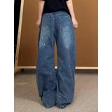 美式复古阔腿牛仔裤女新款涂鸦彩绘显瘦印花拖地裤513CK1491P55，女装牛仔裤，星座513