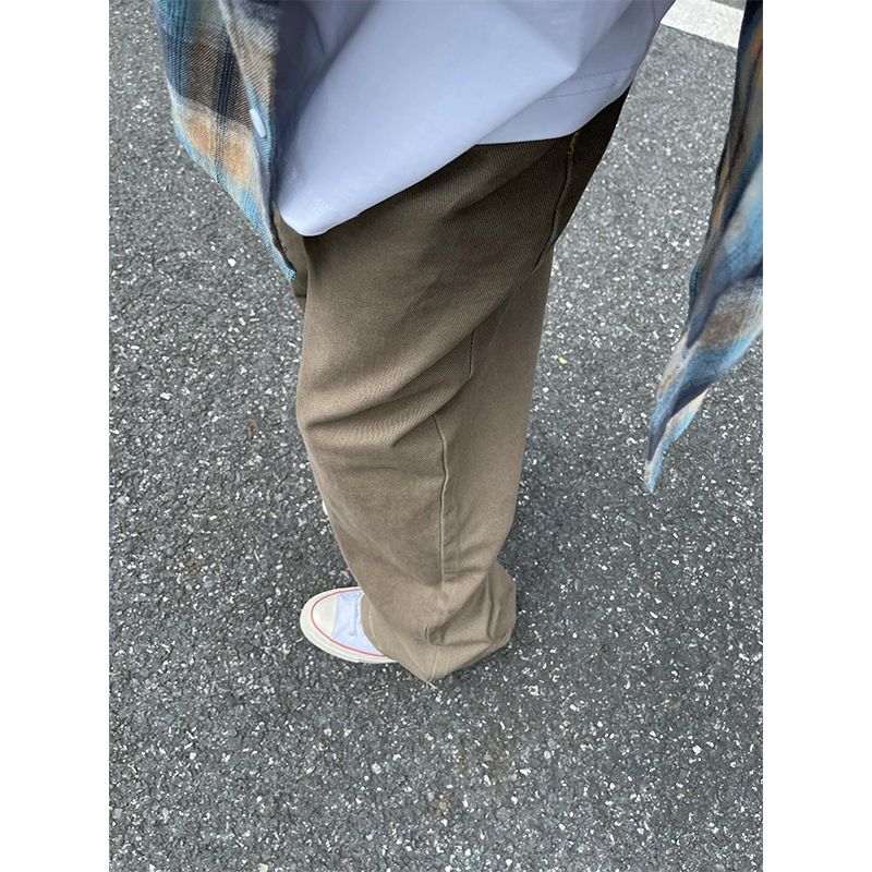 棕色裤子男款夏季美式复古高街阔腿裤微喇休闲长裤513CK1727P40,女装休闲裤,星座513