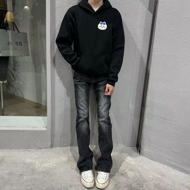 美式高街复古水洗黑灰色弹力牛仔裤直筒修身微喇长裤513CK1326P40图片