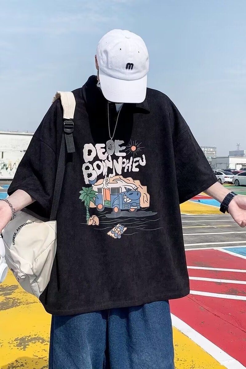 wassupcandy美式麂皮绒t恤男夏季潮流重磅polo衫短袖宽松上衣服,男装T恤,星座513