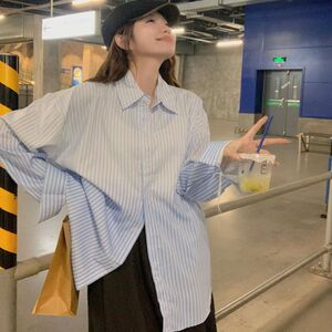渐变晕染蓝色条纹衬衫男女同款防晒上衣衬衣513CX351P33图片