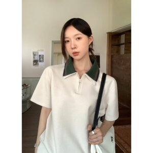 美式复古撞色拼接Polo衫短袖男女夏新宽松上衣T恤513PL1190P36图片