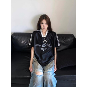 美式复古短袖T恤男女夏季款潮牌印花情侣513DX403P30图片