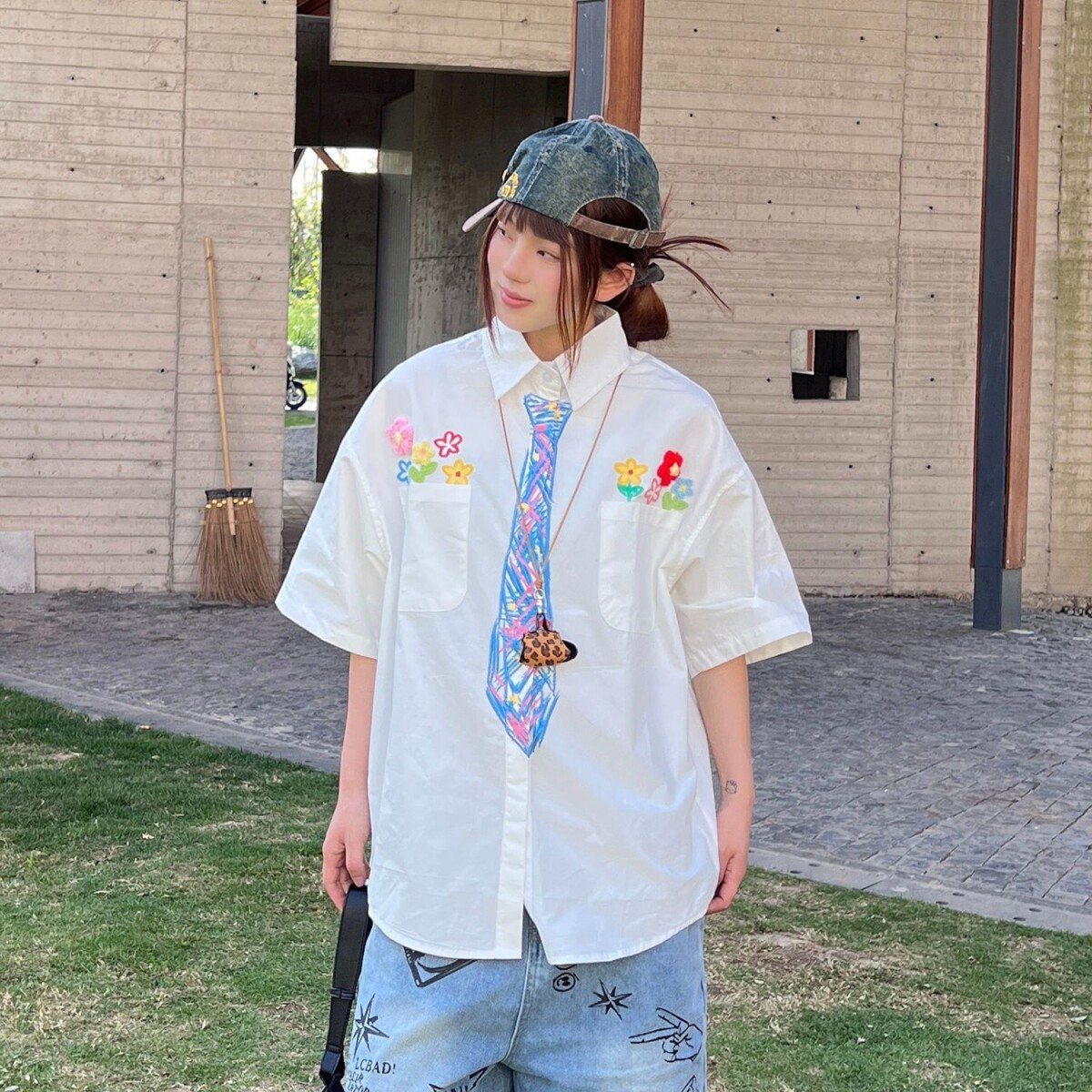 夏季创意趣味手绘涂鸦领带短袖衬衫上衣513DX1113P30,男装T恤,星座513