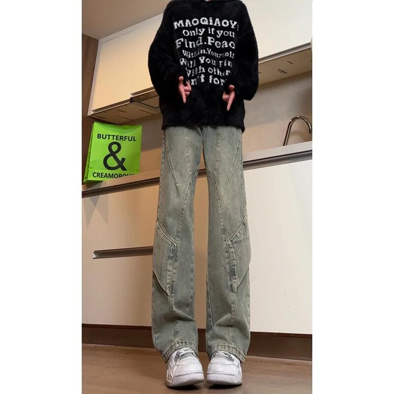 水洗弯刀牛仔裤美式高街男夏小众提档高腰直筒裤513CK027P48,男装牛仔裤,星座513