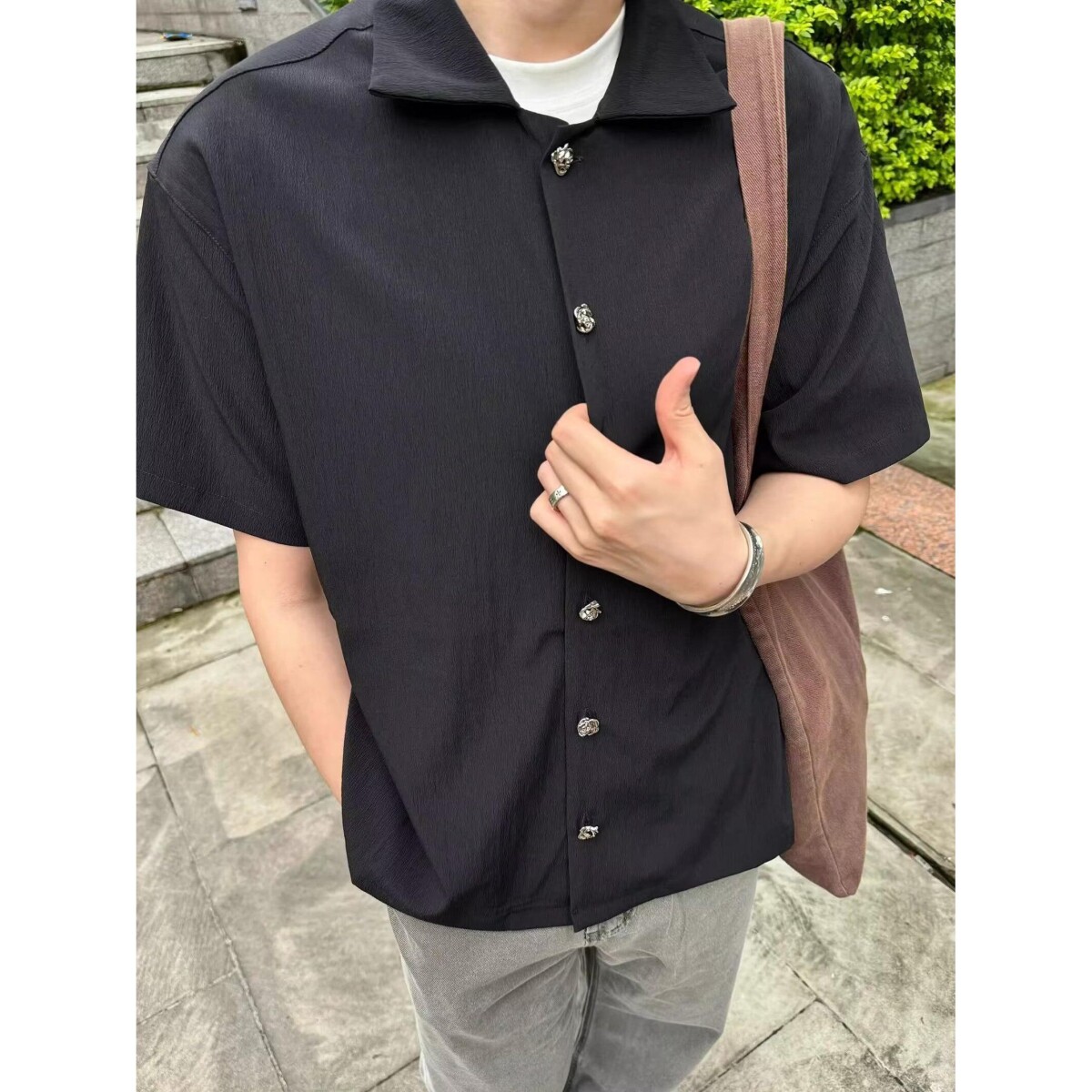 复古衬衫男夏装港风学生宽松趣味新款男装上衣外穿513DC1633P30,女装衬衫,星座513