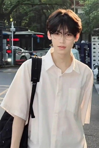 休闲宽松百搭纯色短袖衬衫男夏季日系少年感穿搭513DC1539P35图片