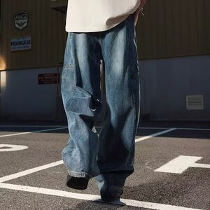 港风潮男夏季新款牛仔裤嘻哈潮高街潮流痞帅长裤513CK1257P50图片