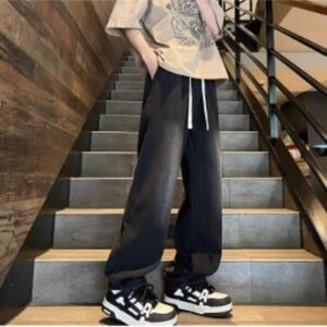 水洗做旧牛仔裤男直筒宽松微喇裤垂感阔腿裤美式高街513CK024P36图片