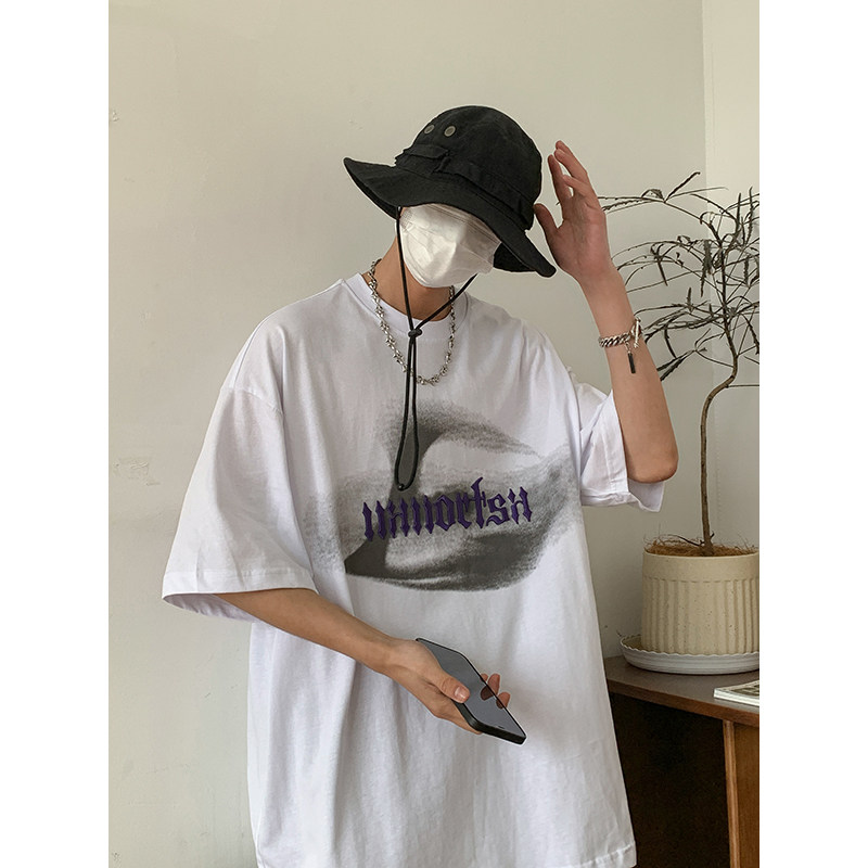 夏季欧美高街复古潮流重磅美式涂鸦宽松圆领T恤男2313P35514-7，男装T恤，星座513