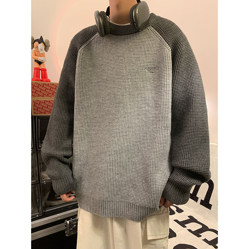 秋冬重磅高品质美式潮流拼接针织衫撞色宽松毛衣514-7 MP2351 P70图片