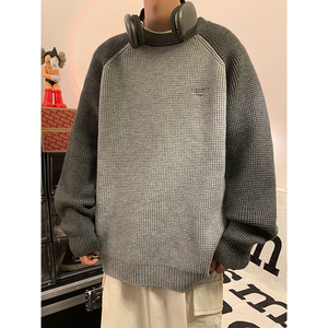 秋冬重磅高品质美式潮流拼接针织衫撞色宽松毛衣514-7 MP2351 P70图片