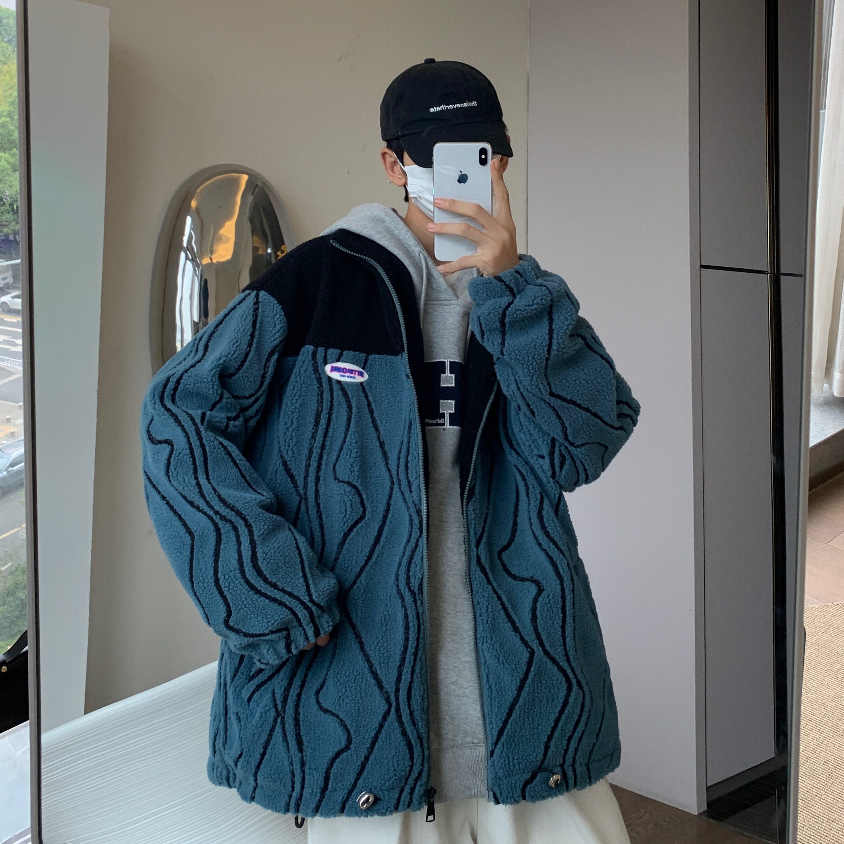羊羔绒外套男冬季棉衣拼色韩版潮流棉服宽松l立领711MY216,男装棉衣,星座513
