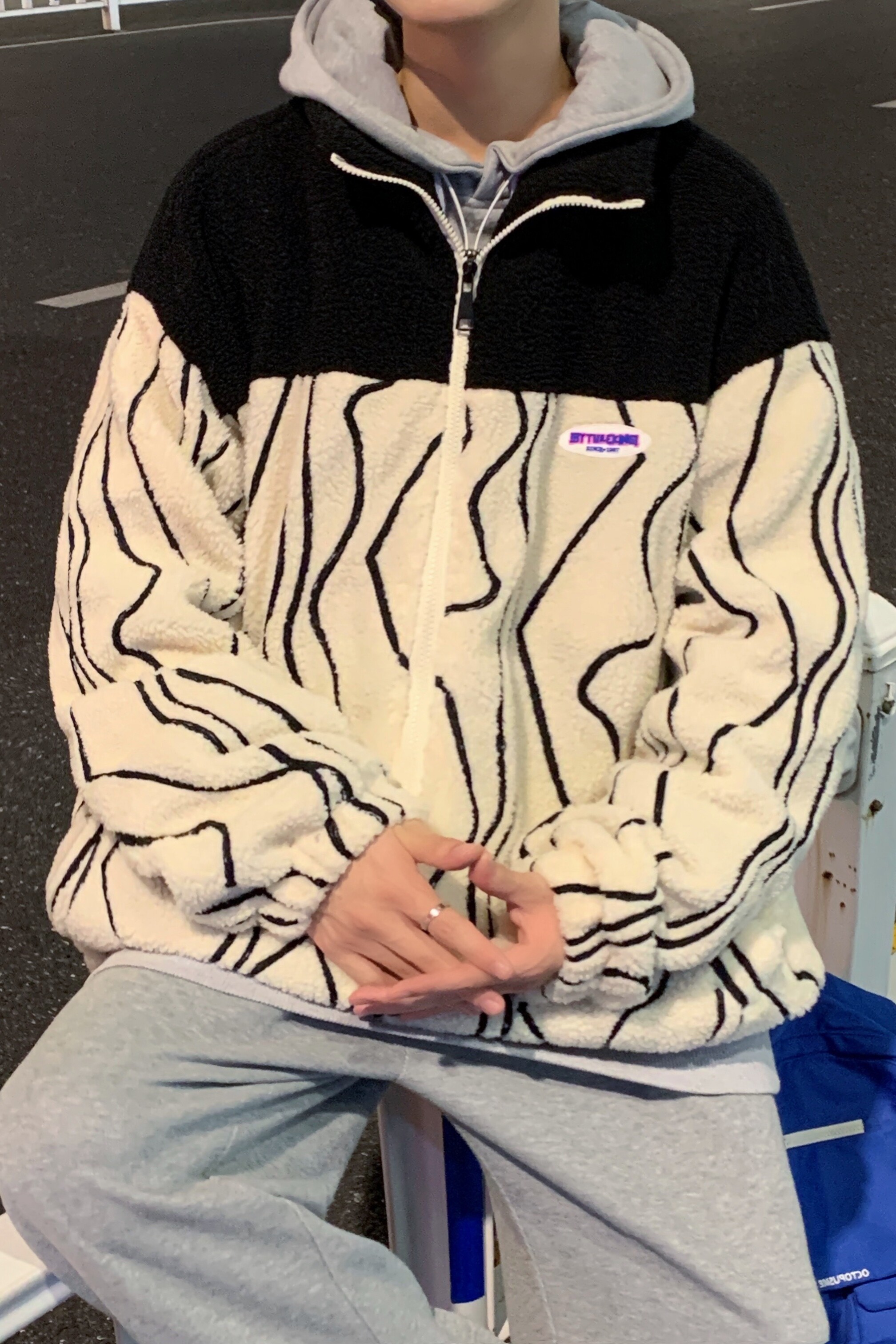 男冬季羊羔绒外套棉衣拼色韩版潮流棉服宽松l立领711MY216P120,男装棉衣,星座513