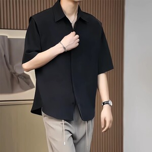 短袖衬衫男夏高级垂感冰丝薄款暗扣五分袖衬衣男513DX064P28图片