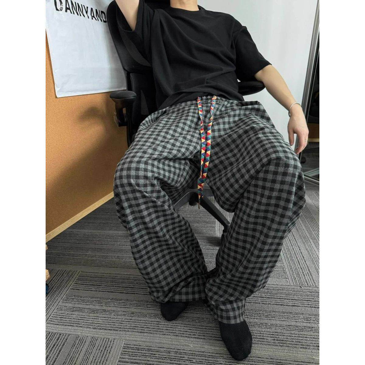 新宽松男韩版潮流百搭夏季薄款坠感阔腿拖地长裤513DK293P42,男装休闲裤,星座513