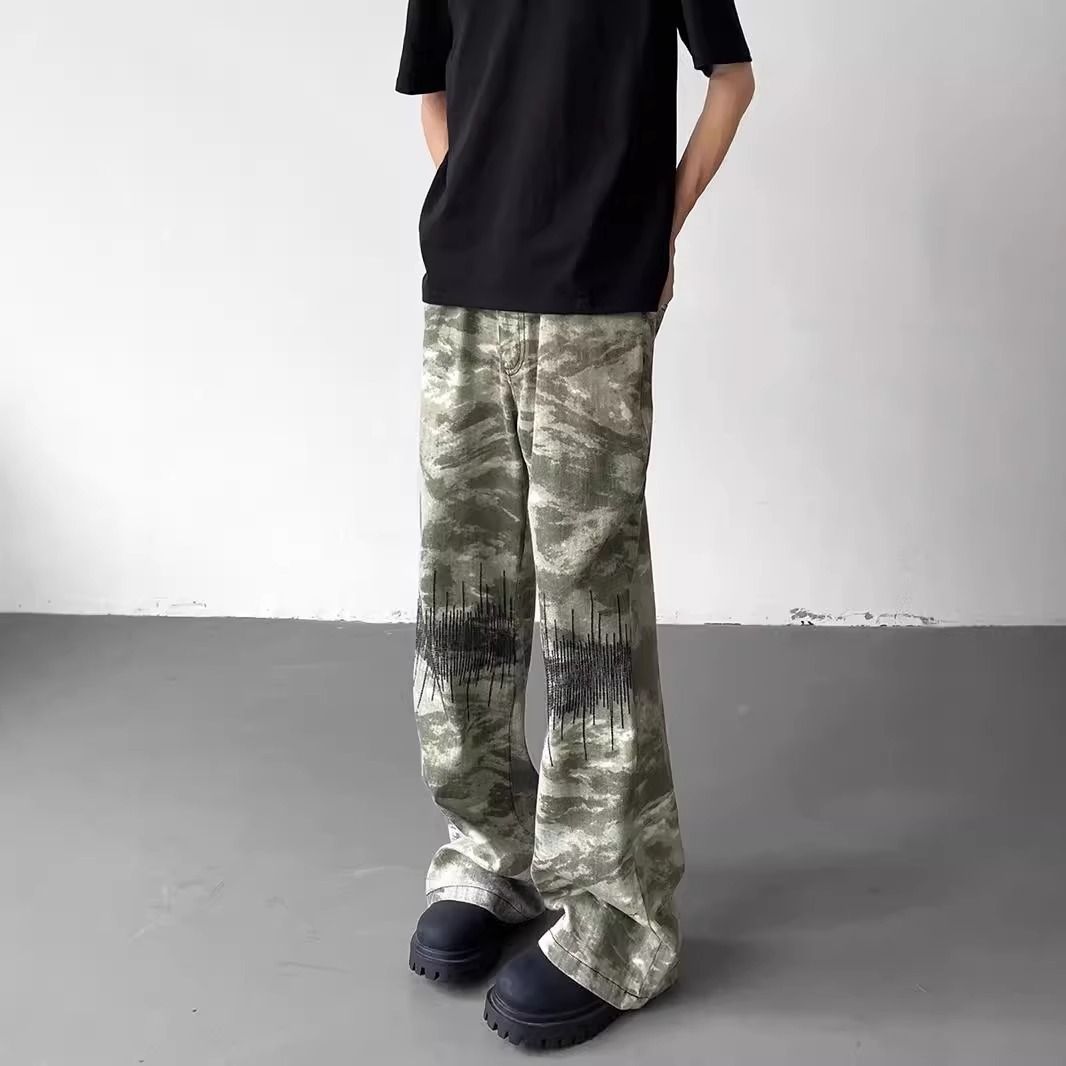新款迷彩牛仔裤男美式潮牌痞帅直筒裤休闲百搭拖地裤513CK1366P40，男装牛仔裤，星座513