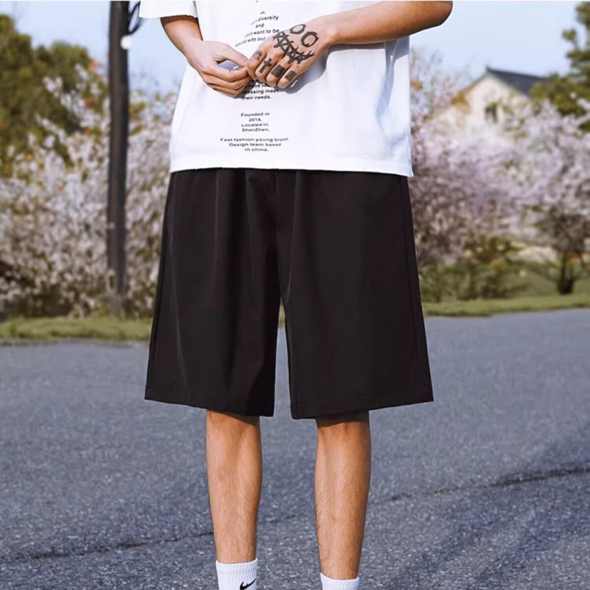 日系少年感短裤男夏季薄款纯色简约过膝裤宽松阔腿海边度假沙滩裤,男装牛仔裤,星座513