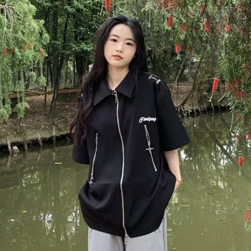 慵懒尖领潮流新款五分袖休闲女文艺时尚百搭衬衫513DX206P28,男装T恤,星座513