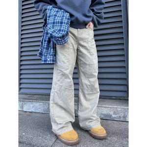 美式复古高街多口袋工装裤男潮牌褶皱直筒宽松伞兵裤513CK1231P59图片
