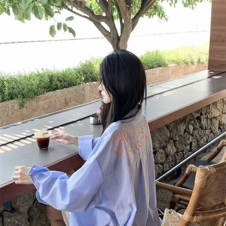 夏季新款蓝色条纹印花衬衫薄长袖宽松防晒衬衣513CX352P33,男装防晒衣,星座513